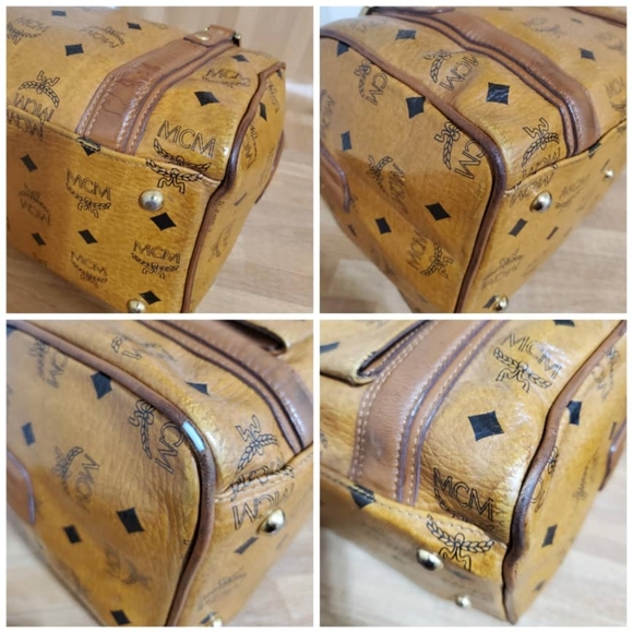 Authentic MCM Cognac Visetos Leather Boston Bag - Picture 5 of 11